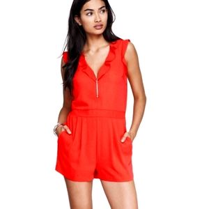 EXPRESS neon coral zip front romper sz 2